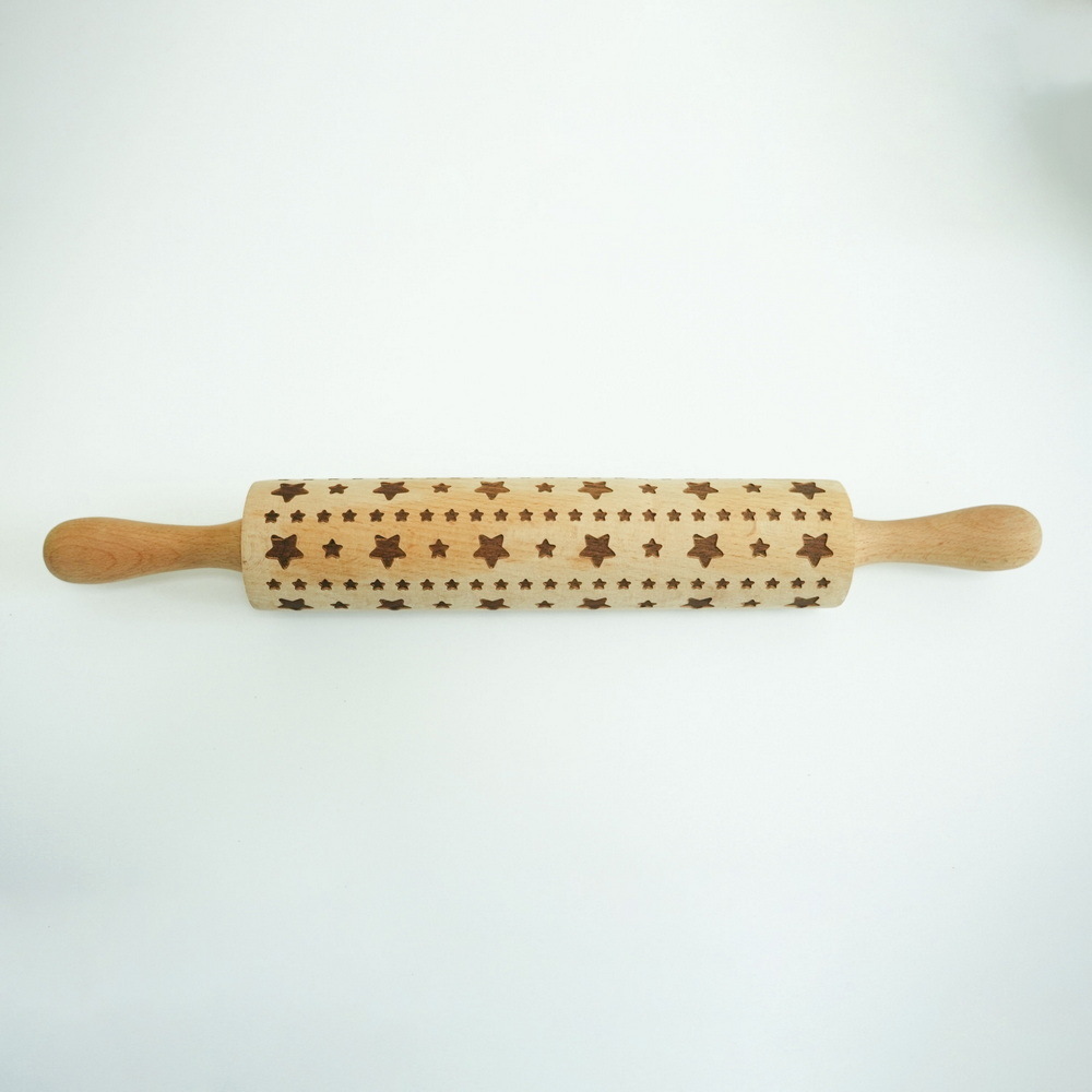 Wholesale Custom Star Embossed Wood Rolling Pin for Kitchen