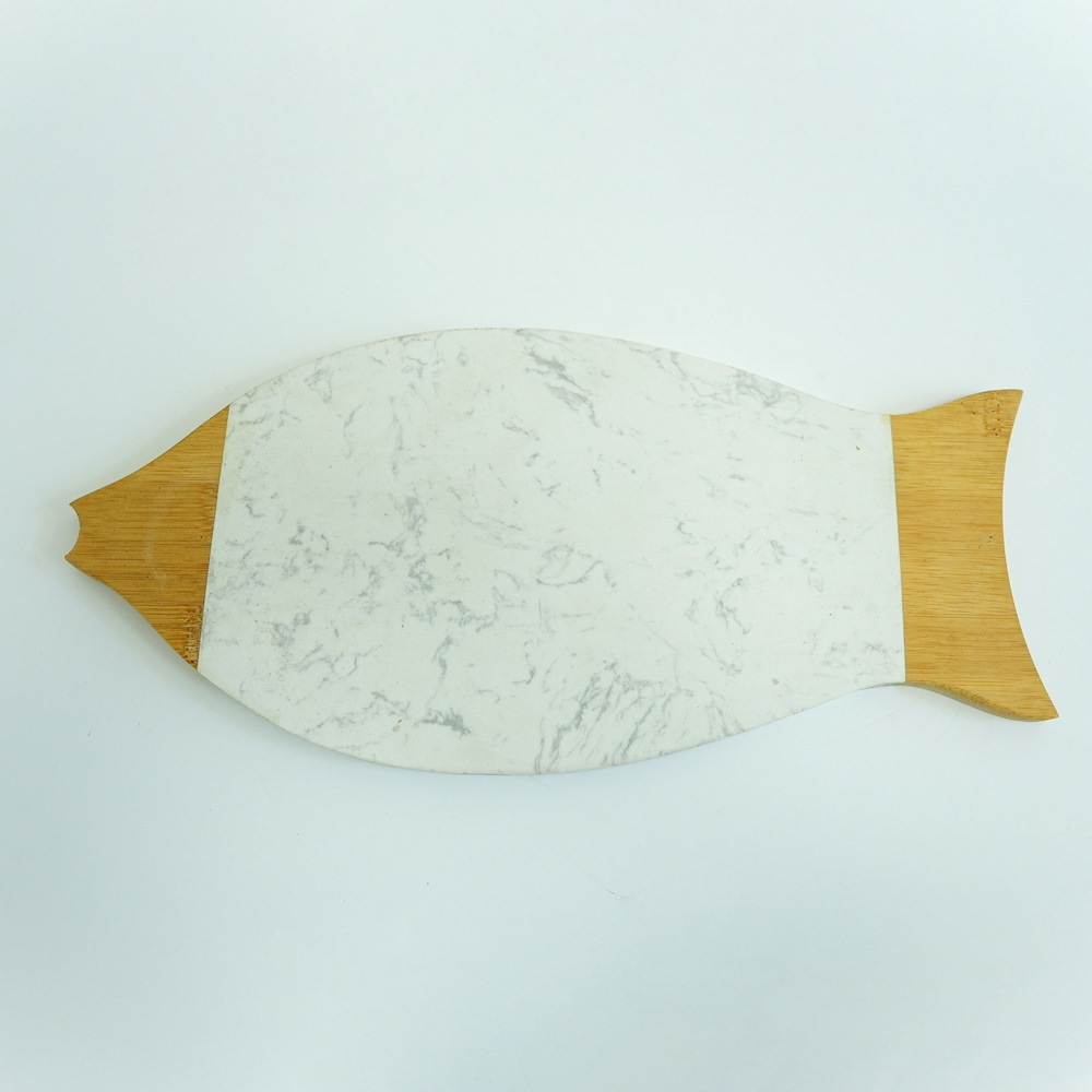 Fish Shape Bamboo and Marble Cutting Board for Kitchen