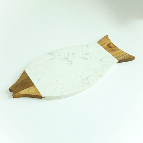 Two -Tone Fish Shape Marble Wood Cutting Board Cheese Board