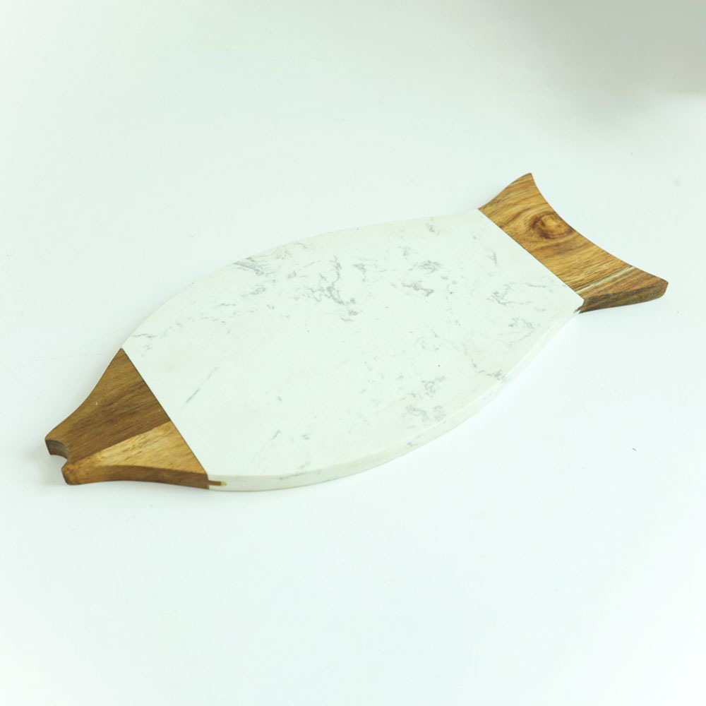 Two -Tone Fish Shape Marble Wood Cutting Board Cheese Board