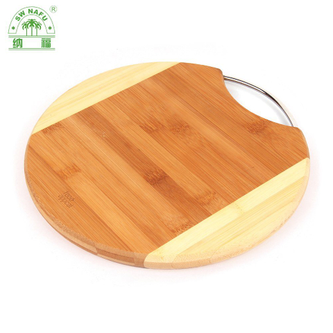 Nafu Custom High Quality Two-Tone Bamboo Vegetable Cutting Board with Metal Handle