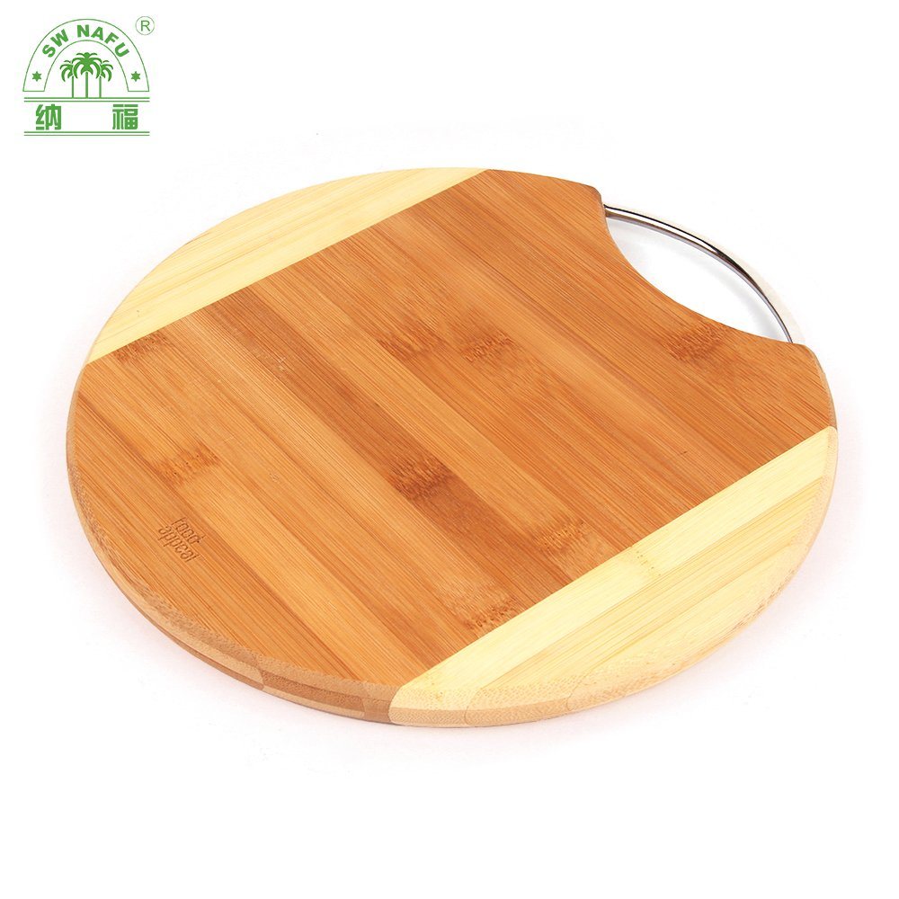 Nafu Custom High Quality Two-Tone Bamboo Vegetable Cutting Board with Metal Handle