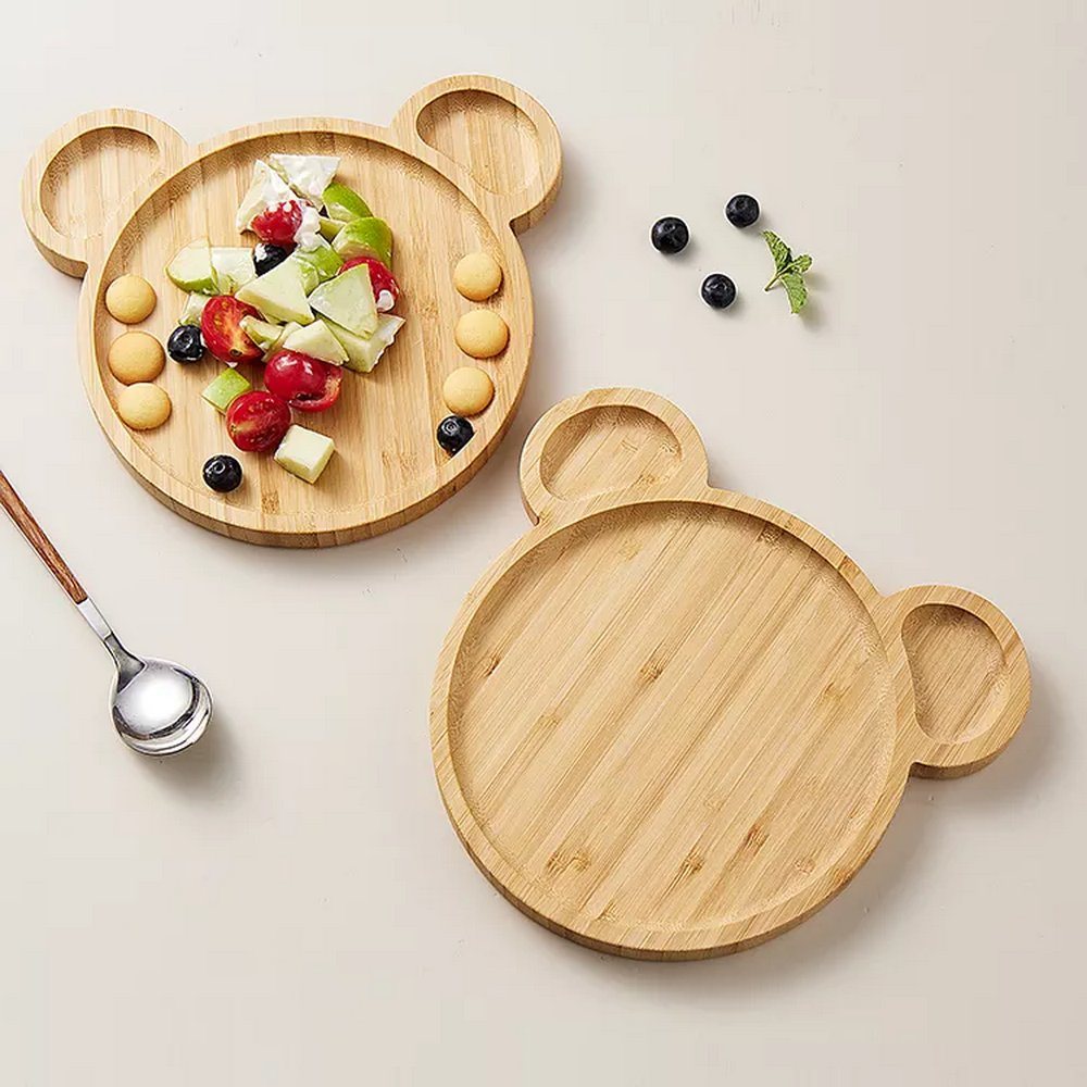 Bear Shape Bamboo Serving Tray Baby Food Dishes for Fruit Vegetable Snack