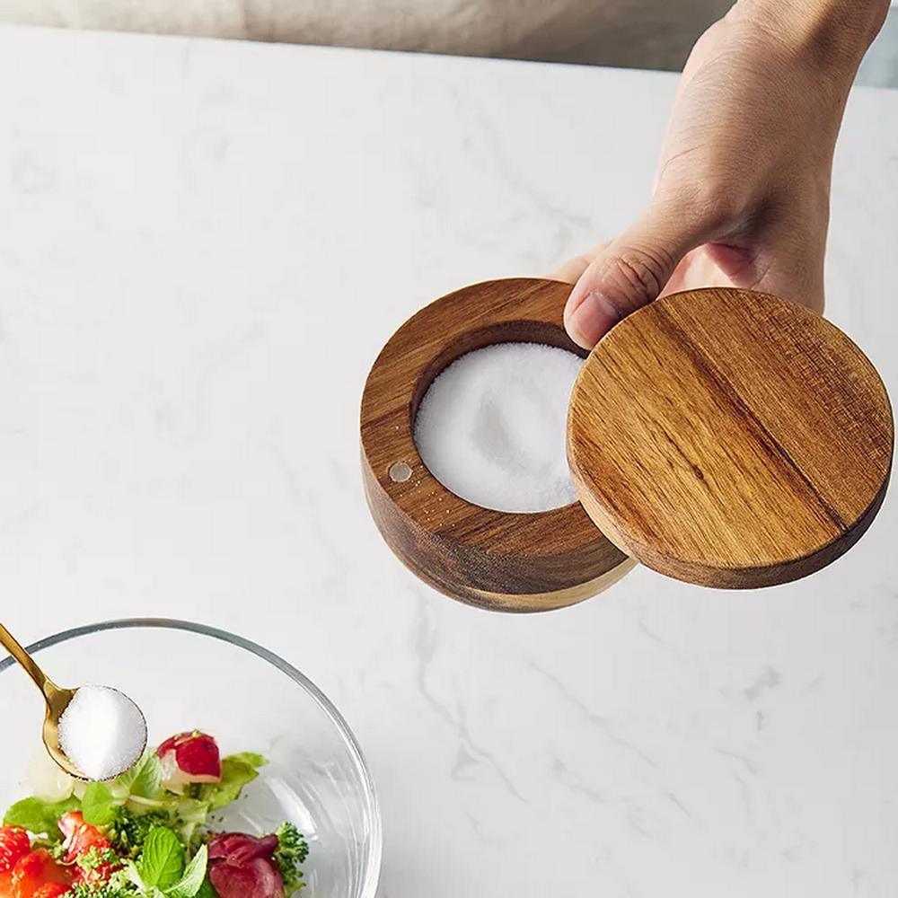 Home Kitchen Acacia Wood Sugar Keeper Pepper Salt Cellar