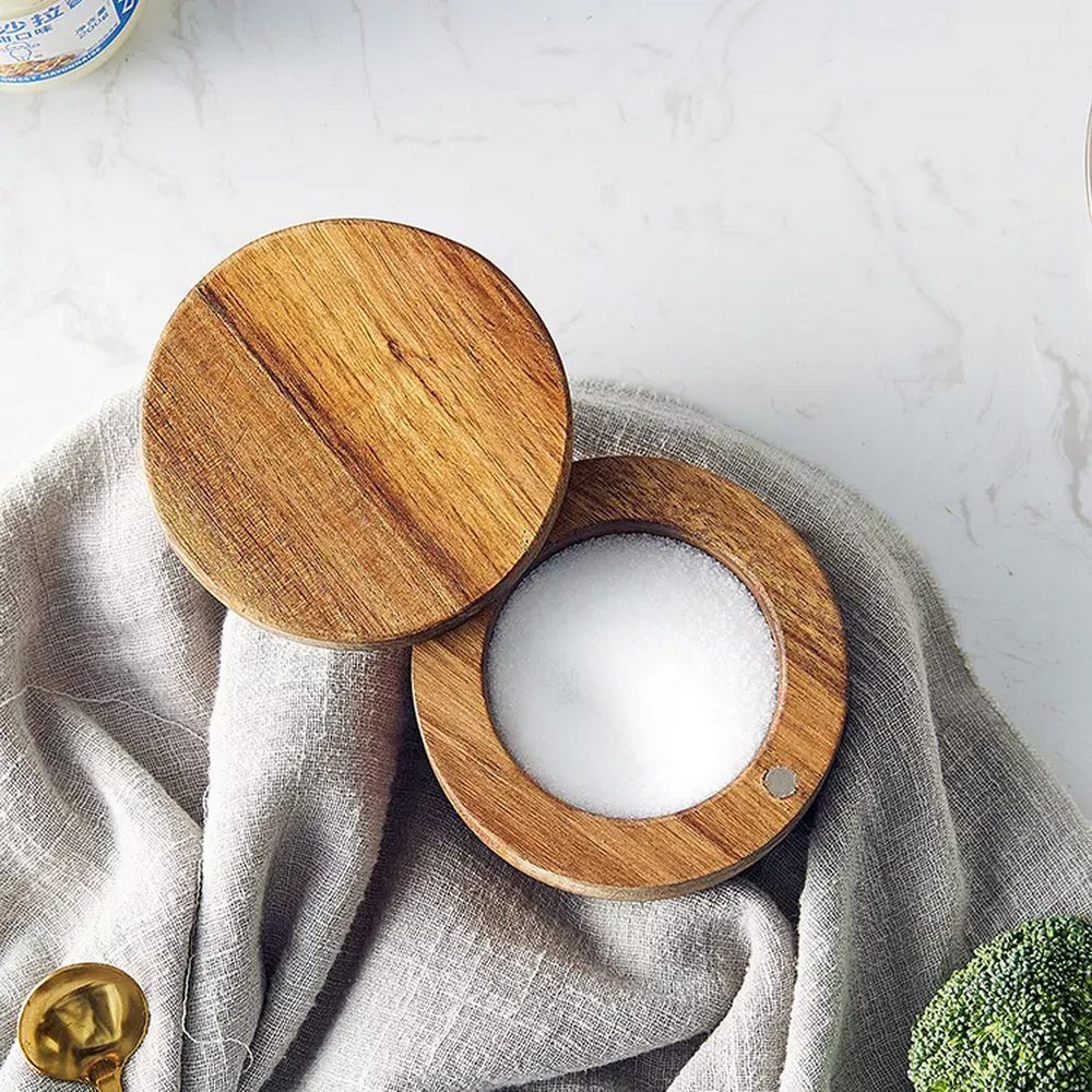 Home Kitchen Acacia Wood Sugar Keeper Pepper Salt Cellar