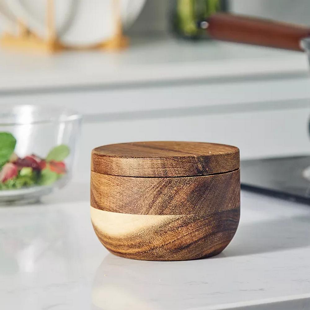 Home Kitchen Acacia Wood Sugar Keeper Pepper Salt Cellar