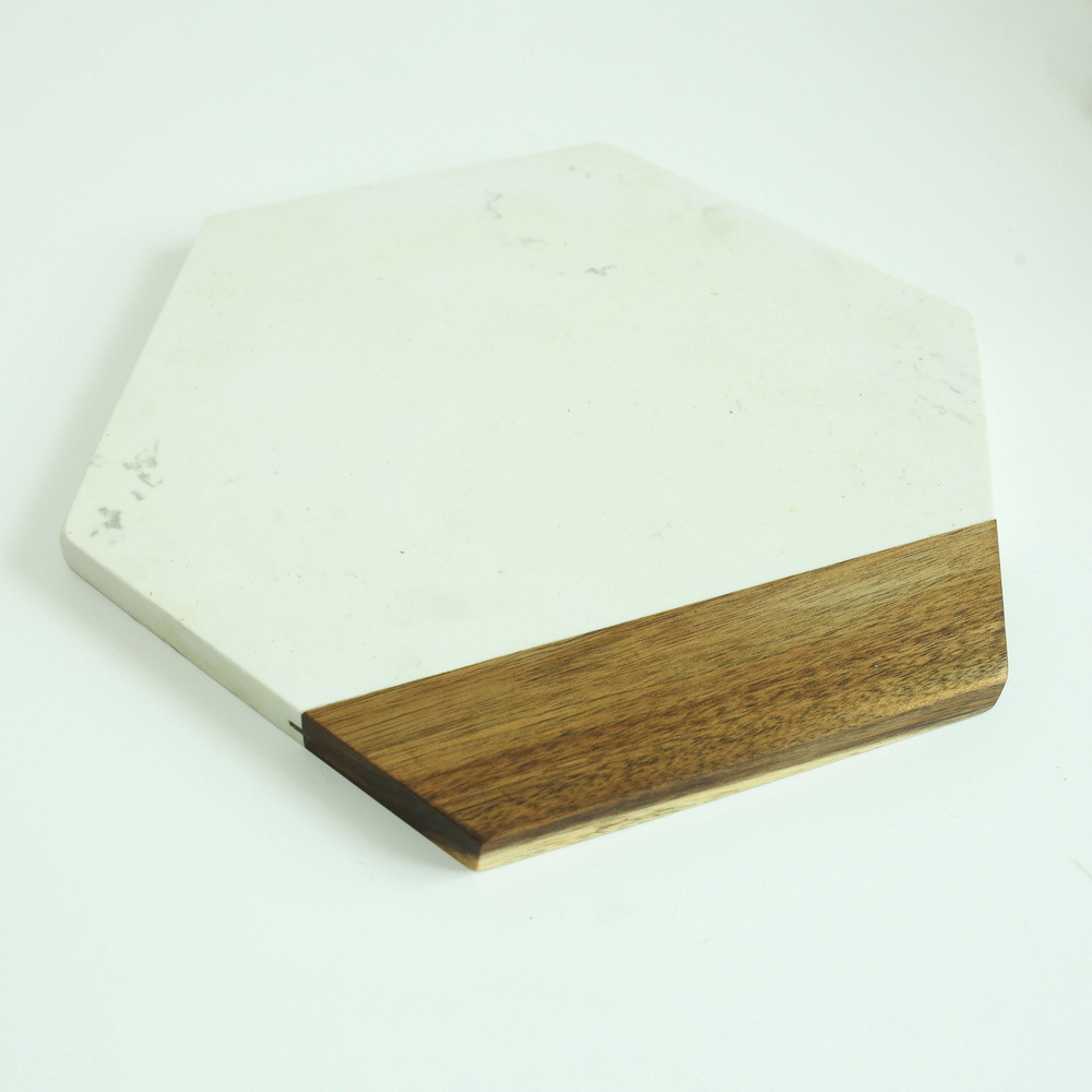 Octagonal Wood and Marble Cutting Board for Cheese / Charcuterie /Bread / Cake