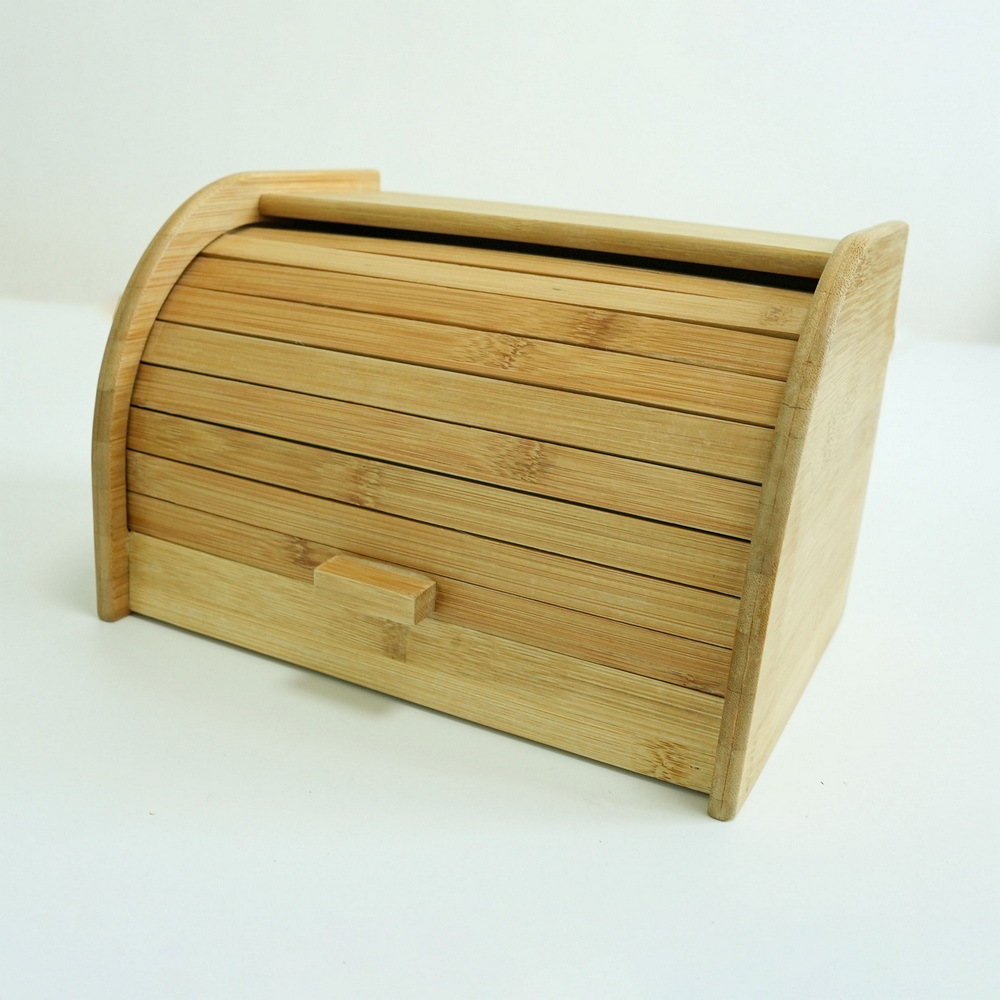 Bamboo Roll Top Bamboo Bread Box Wood Bread Storage and Organizer for Kitchen Countertop