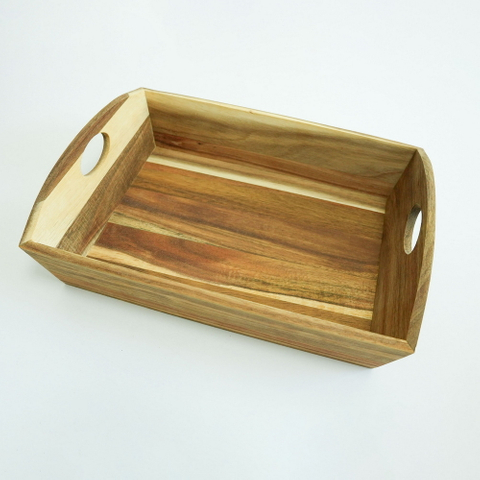 Large Acacia Wood Tray Organizer Wooden Storage Tray with Handles