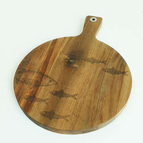 Engraved Large Round Wood Cutting Board with Custom Pattern