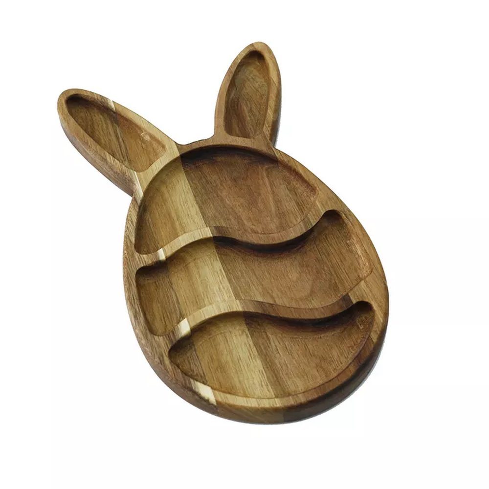 Easter Day Rabbit Shaped Acacia Wood Serving Tray Food Plate for Fruit Nut Snack