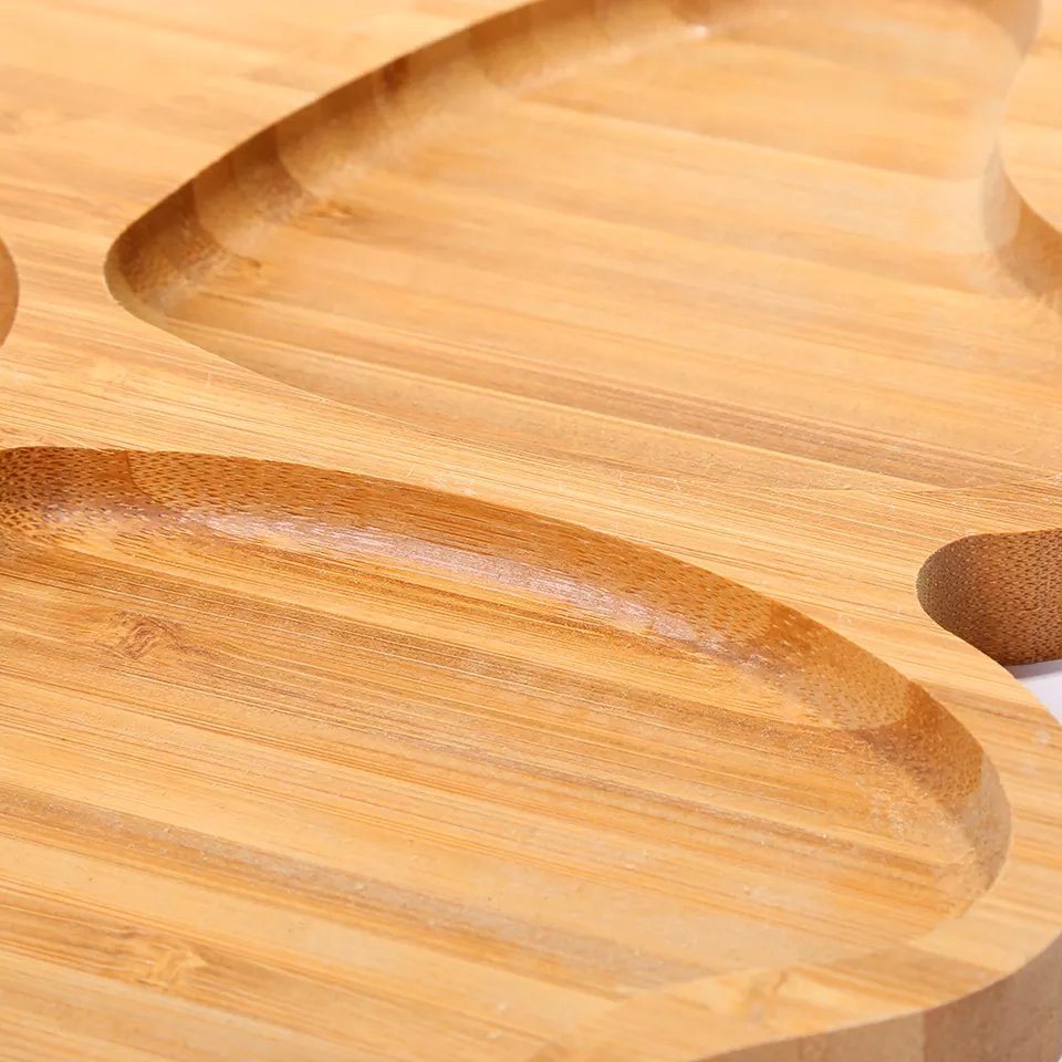 Flower Shaped 6-Compartments Dipping Sauce Plate Bamboo Divided Serving Bowl Dry Fruit Plates