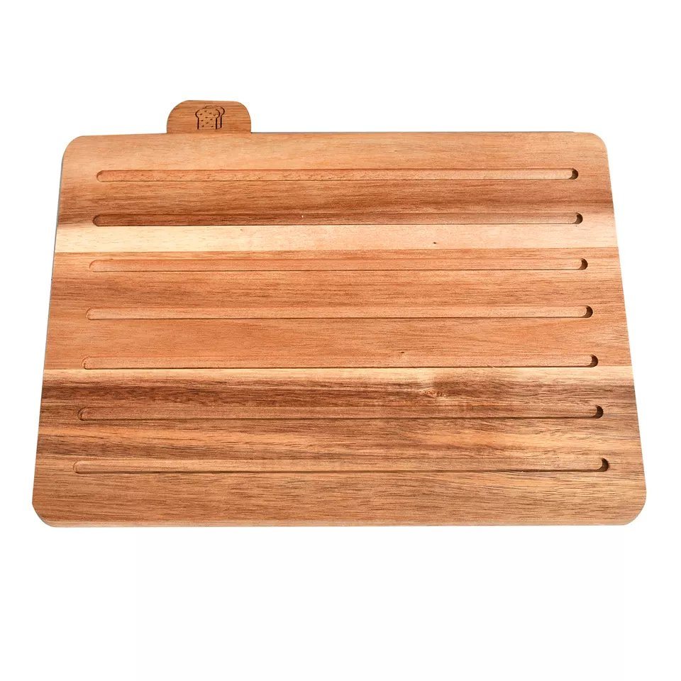 Acacia Wood Index Cutting Board Set with Storage Base Holder for Bread, Meat, Vegetables, Fish
