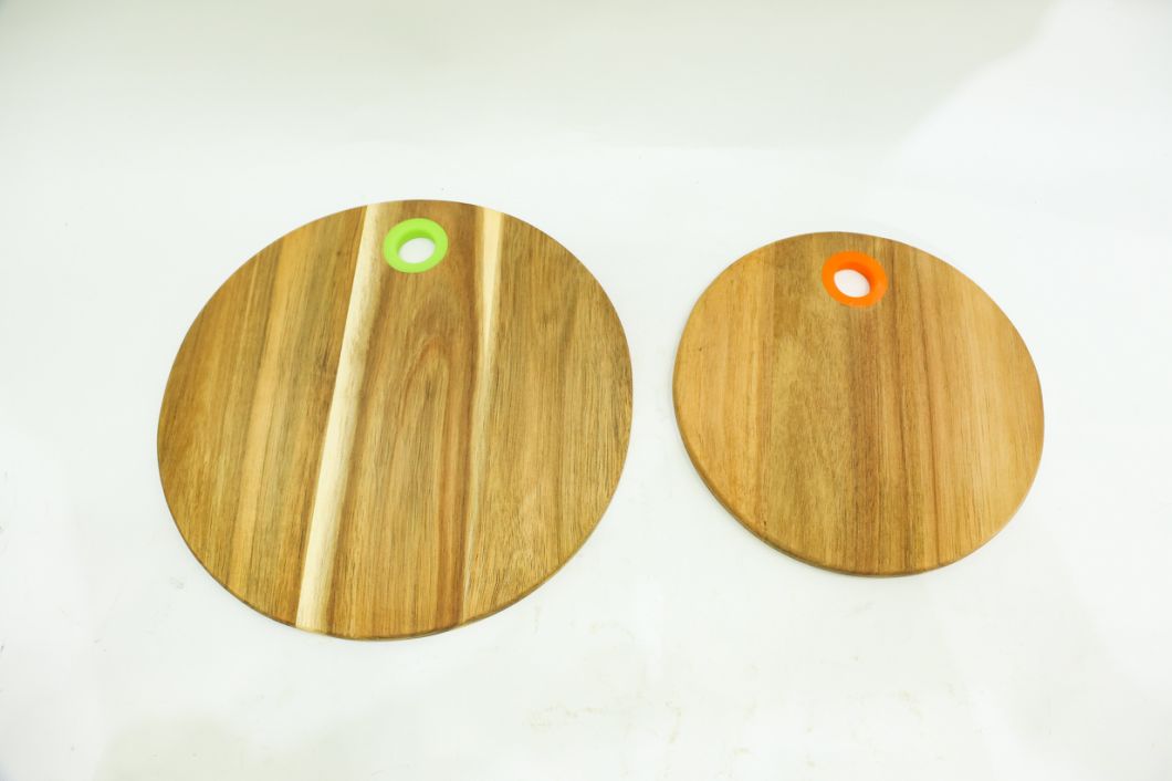 Round Acacia Wood Chopping Board Serving Board Set of 2 with Silicone Hanging Hole