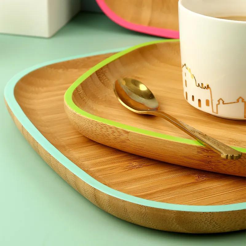 Square Bamboo Wooden Serving Tray Plate Dish with Color Edge for Appetizer Snack Nuts Cake and Breakfast