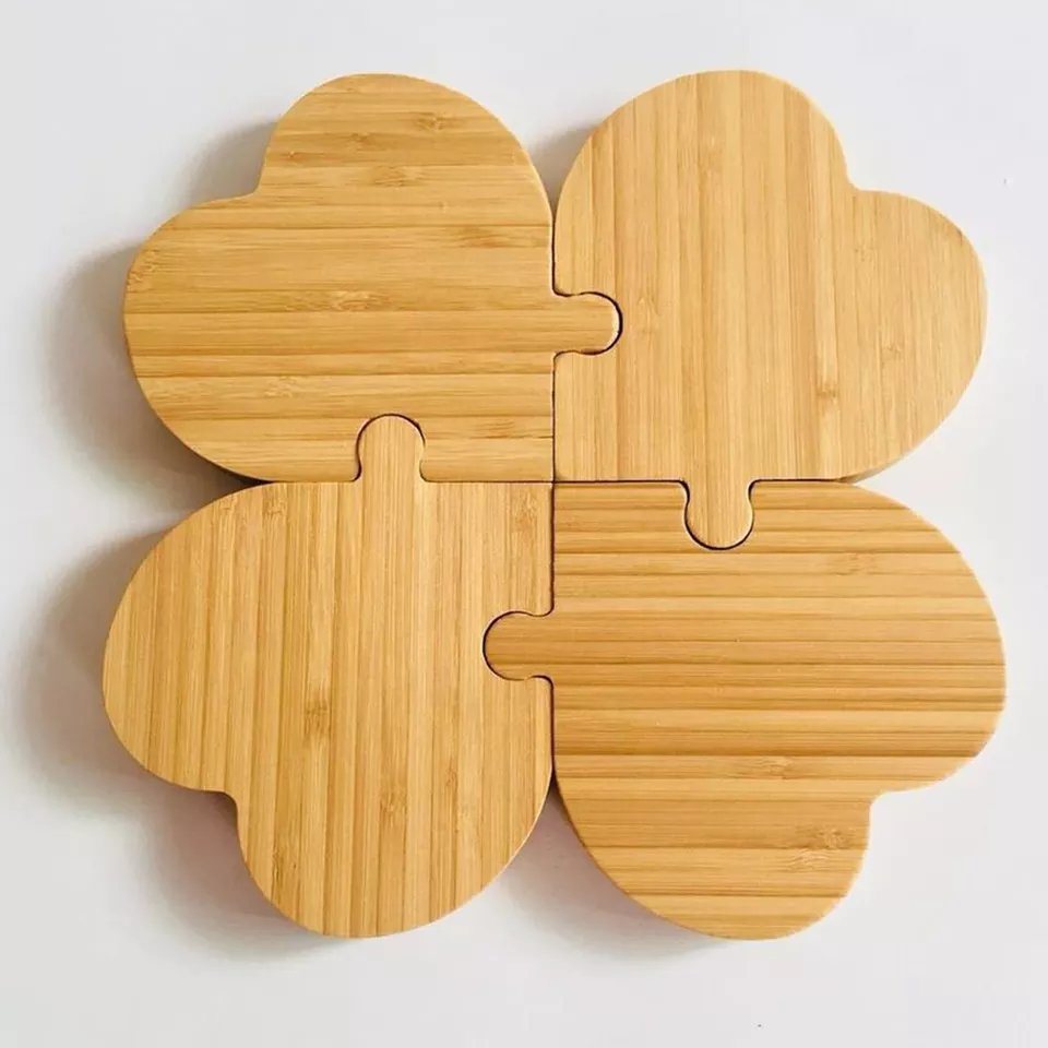 Wholesale Custom Bamboo 4 Heart Joint Tray Bamboo Serving Plates
