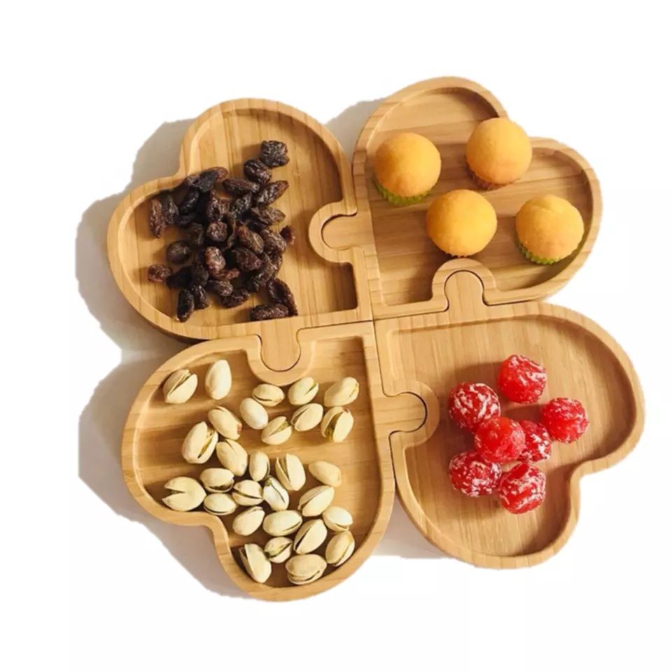 Wholesale Custom Bamboo 4 Heart Joint Tray Bamboo Serving Plates