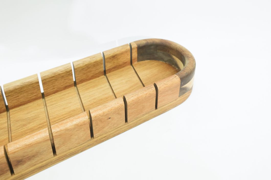 Acacia Wood French Bread Baguette Tray W/Marks for Slicing Bread 20.5 X 4.3"